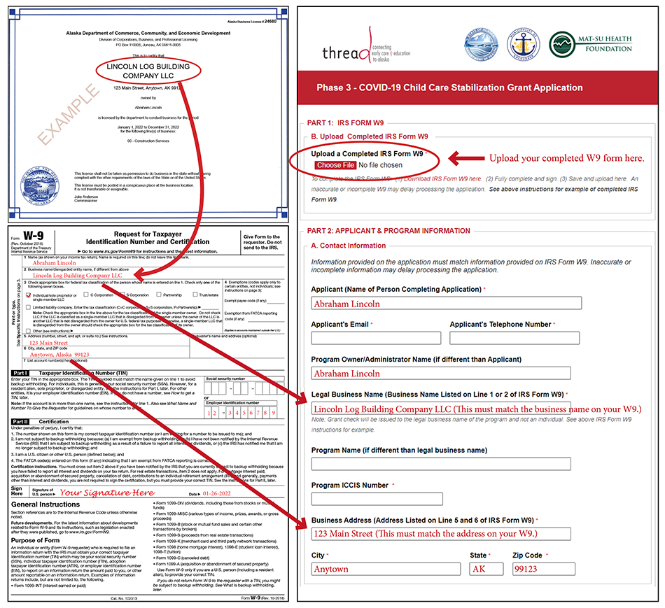 Example of completed W9.
