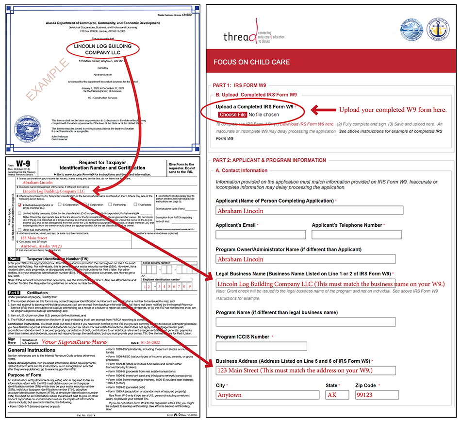 Example of completed W9.